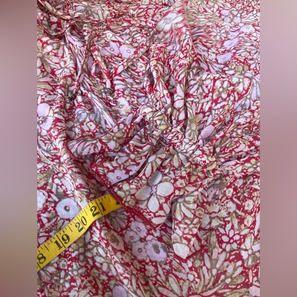 free people feelin groovy red floral long sleeve sheer tiered maxi dress sz s - Picture 11 of 13